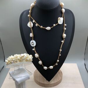 J.Jill corded mother of pearls and pearl beads long necklace free bracelet boho